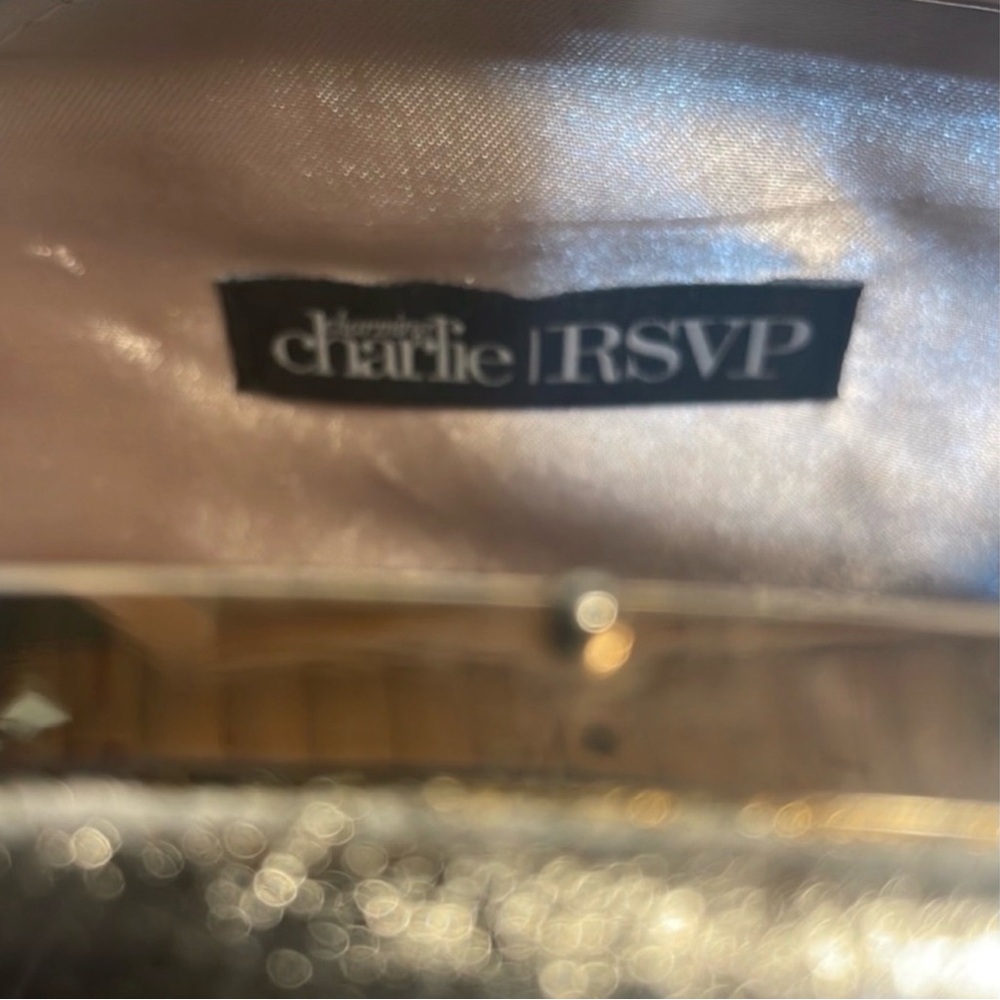 RSVP/Charming Charlie Metallic Gold Clutch with crossbody strap - Picture 8 of 13